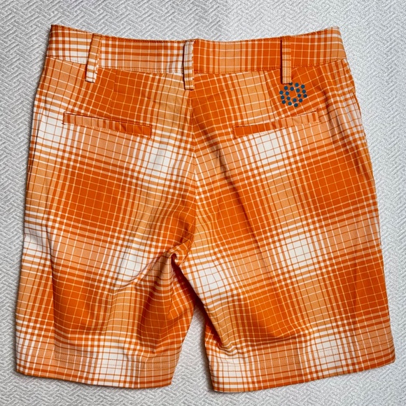 NWT Puma Boys Dry Cell Bermuda Golf Shorts Vibrant Orange & White Plaid Size M - Picture 2 of 8